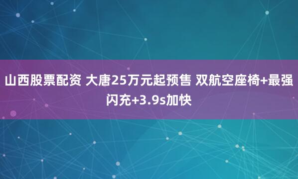 山西股票配资 大唐25万元起预售 双航空座椅+最强闪充+3.9s加快